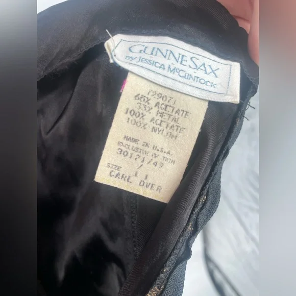 1980s Gunne Sax Strapless Black And Gold Prom Dress - Picture 9 of 16